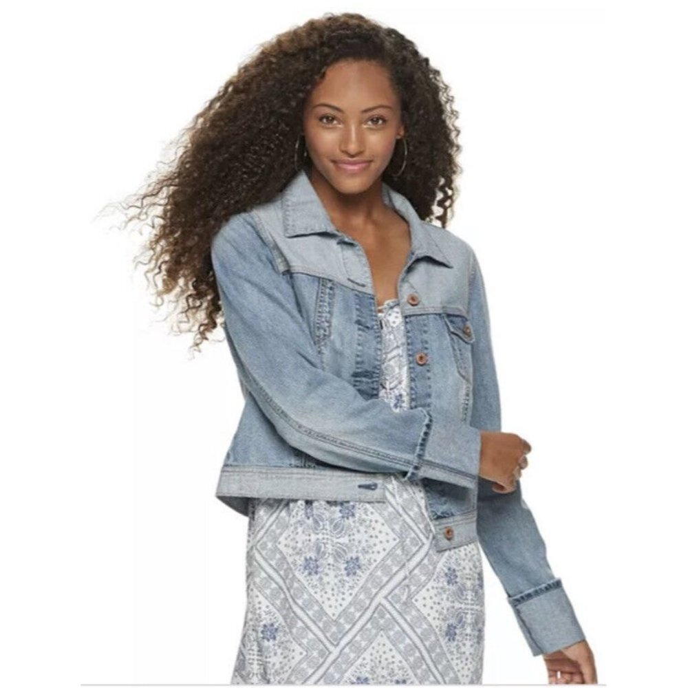 American Rag Cie Juniors Jean Jacket Blue Waist Length Button Pockets Denim S‎